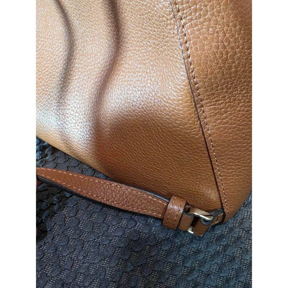 Kate Spade New York Pebbled Leather Backpack Ginger Tea Brown Drawstring Flap